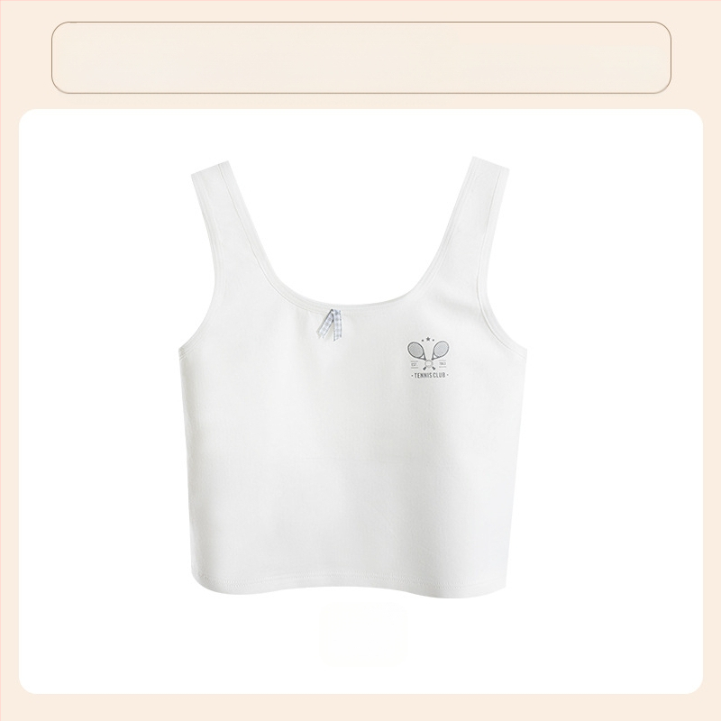 Памучен потник-сутиен за момичета, стил потник, пълна чашка, тънък формован чашка, без метална тел, фиксирани двойни презрамки, дишащ комфорт, за възраст 9–13 г