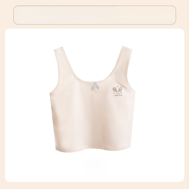 Памучен потник-сутиен за момичета, стил потник, пълна чашка, тънък формован чашка, без метална тел, фиксирани двойни презрамки, дишащ комфорт, за възраст 9–13 г