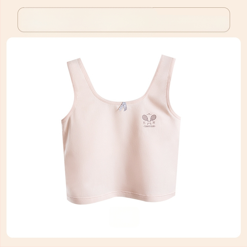 Памучен потник-сутиен за момичета, стил потник, пълна чашка, тънък формован чашка, без метална тел, фиксирани двойни презрамки, дишащ комфорт, за възраст 9–13 г