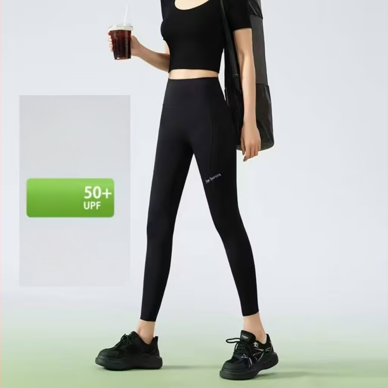 Najlon-spandeks tajice za jogu, visoka elastičnost, uski kroj, duljina 9 točaka, tekstni uzorak, proljeće 2025