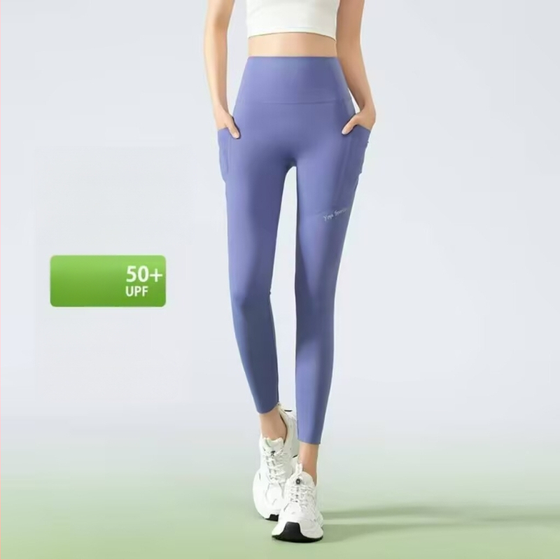 Najlon-spandeks tajice za jogu, visoka elastičnost, uski kroj, duljina 9 točaka, tekstni uzorak, proljeće 2025