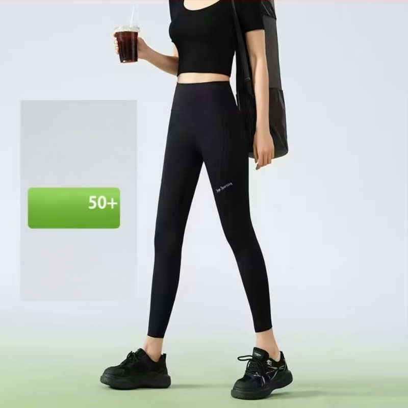 Najlon-spandeks tajice za jogu, visoka elastičnost, uski kroj, duljina 9 točaka, tekstni uzorak, proljeće 2025