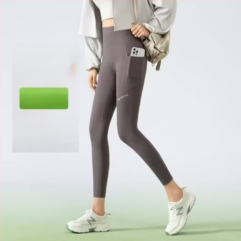 Najlon-spandeks tajice za jogu, visoka elastičnost, uski kroj, duljina 9 točaka, tekstni uzorak, proljeće 2025