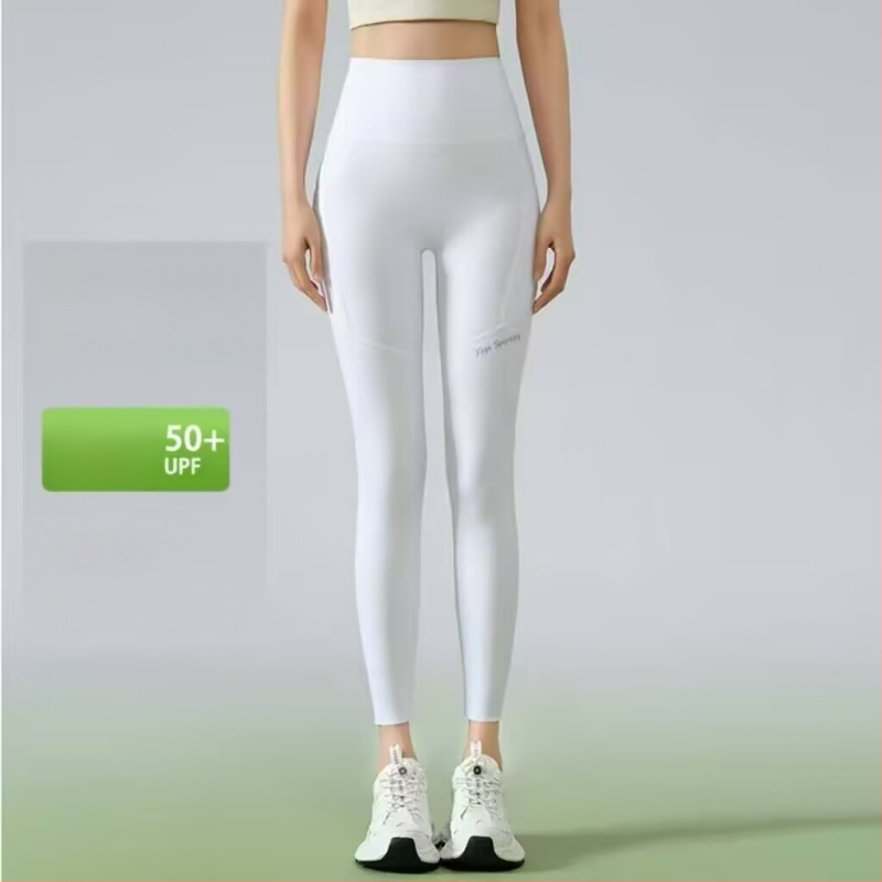 Najlon-spandeks tajice za jogu, visoka elastičnost, uski kroj, duljina 9 točaka, tekstni uzorak, proljeće 2025