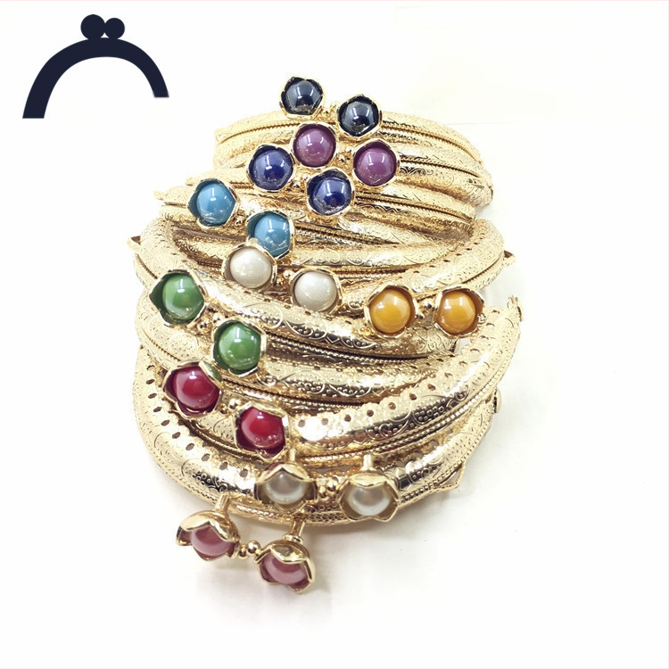 Πλαίσιο τσάντας, ημικυκλική ανάγλυφη δαντέλα και κεφαλή λωτού, μεταλλικό, Guofa μοντέλο WJ, εξάρτημα για τσάντες