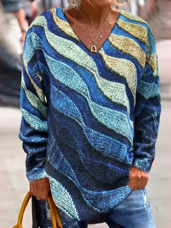 Pulover damă cu guler în V, jacquard, croi slim, poliester