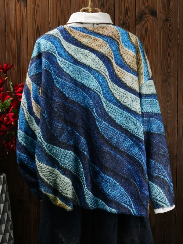 Pulover damă cu guler în V, jacquard, croi slim, poliester