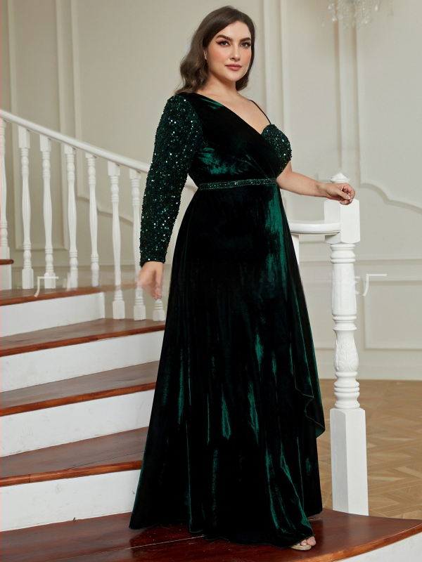 Večernja haljina s jednim ramom, šljokicama, dugi rukavi, visokim strukom, poliester 95%