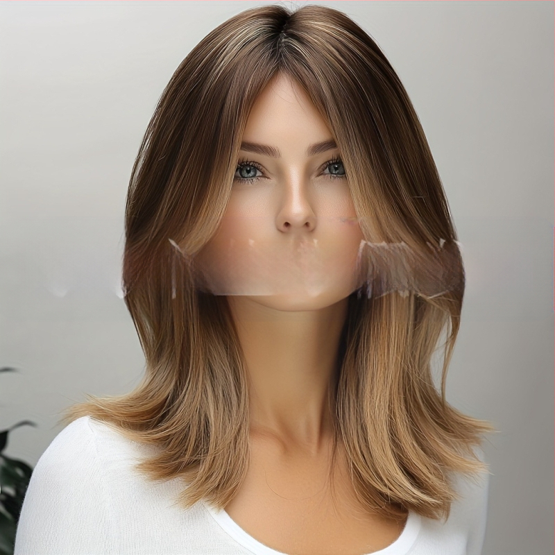 Перука за жени с Eight-Character Bangs, естествени къдри, термоустойчиви влакна, може да се боядисва, модел SM245