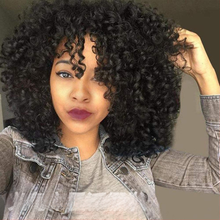 Комплект парик с къси къдрици - екзотичен стил, термоустойчива нишка, реалистичен изглед