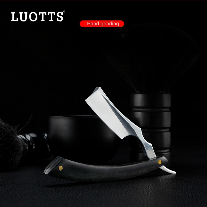 LUOTTS Държач за бръснач от ебоново дърво и неръждаема стомана, винтидж стил за фризьорски и бръснарски инструменти, 56 g, персонализирана опаковка и лого