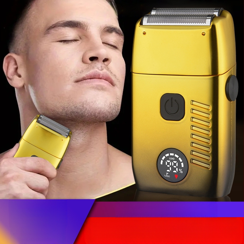 Ηλεκτρική ξυριστική μηχανή με αιωρούμενη κεφαλή, διπλές λεπίδες με κίνηση εμπρός-πίσω, 60 λεπτά αυτονομία, φόρτιση USB, ενσωματωμένη μπαταρία 500–800 mAh.