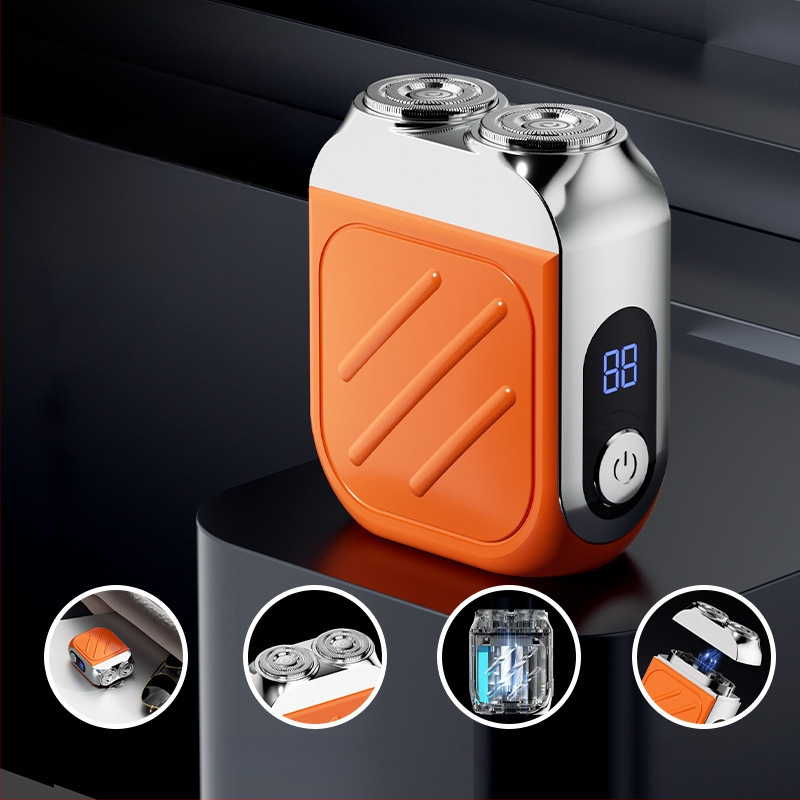 Ηλεκτρική ξυριστική μηχανή με περιστρεφόμενη κεφαλή δύο λεπίδων, κινητήρας χωρίς ψήφτρες, ενσωματωμένη μπαταρία 500–800 mAh, αυτονομία έως 40 λεπτά, επαναφορτιζόμενη, πλενόμενη κεφαλή, πλωτή κεφαλή