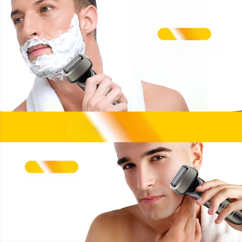 HATTEKER Ηλεκτρικό ξυριστικό για ολόκληρο το σώμα, 4 κεφαλές επαναλαμβανόμενες, πλήρως αδιάβροχο, USB επαναφορτιζόμενο, χωρίς ψήκτρες κινητήρα, LED οθόνη