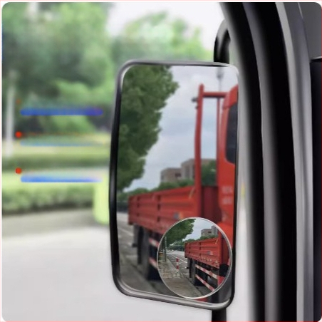 Kravas automobiļu un autobusu atpakaļskatāmo spoguļu komplekts ar platleņķa skatienu, aklās zonas atstarotāju un mazs apaļš palīgspogulis