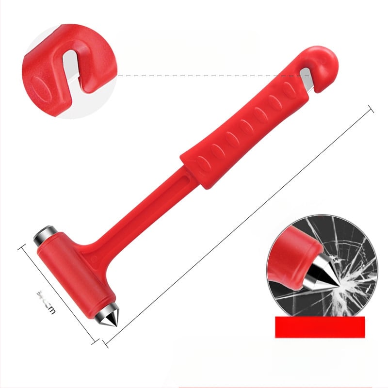 Automobilio saugos plaktukas, prekės ženklas Security, plastiko ir metalo korpusas, daugiafunkcinis gelbėjimo įrankis, stiklo laužimo įrankis