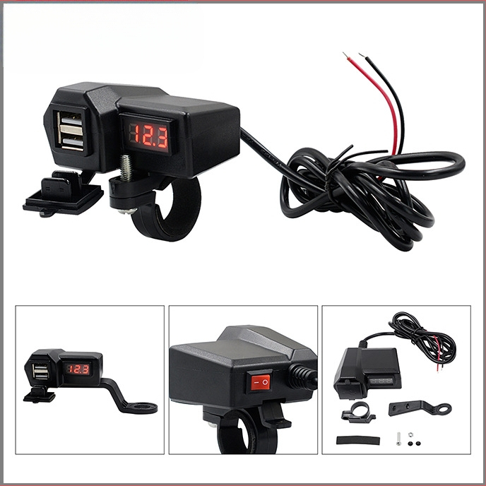 ONEGOL GG-1072 Мотоциклетно зарядно за телефон, 3.4A двойен USB, 10-24V запалка, дисплей на напрежение, универсална съвместимост, силикон + ABS