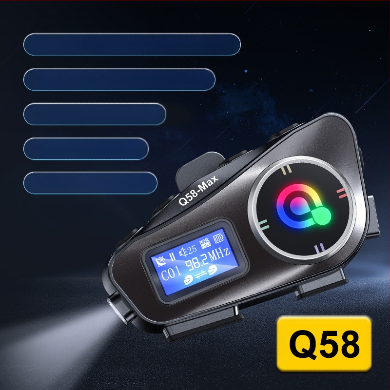 Q58MAX Bluetooth ķivere interkoma ausu komplekts ar FM radio un TF karti, 20 m darbības diapazons, Bluetooth 5.3, stereo dubultās ausis, 22 h darbības laiks