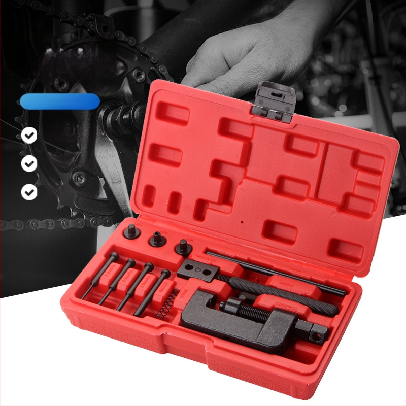 Комплект за демонтаж на ангренажната верига за велосипед и мотоциклет, Rat въглеродна стомана, 13 части, за ремонт на автомобили, чисто тегло 0.84 кг