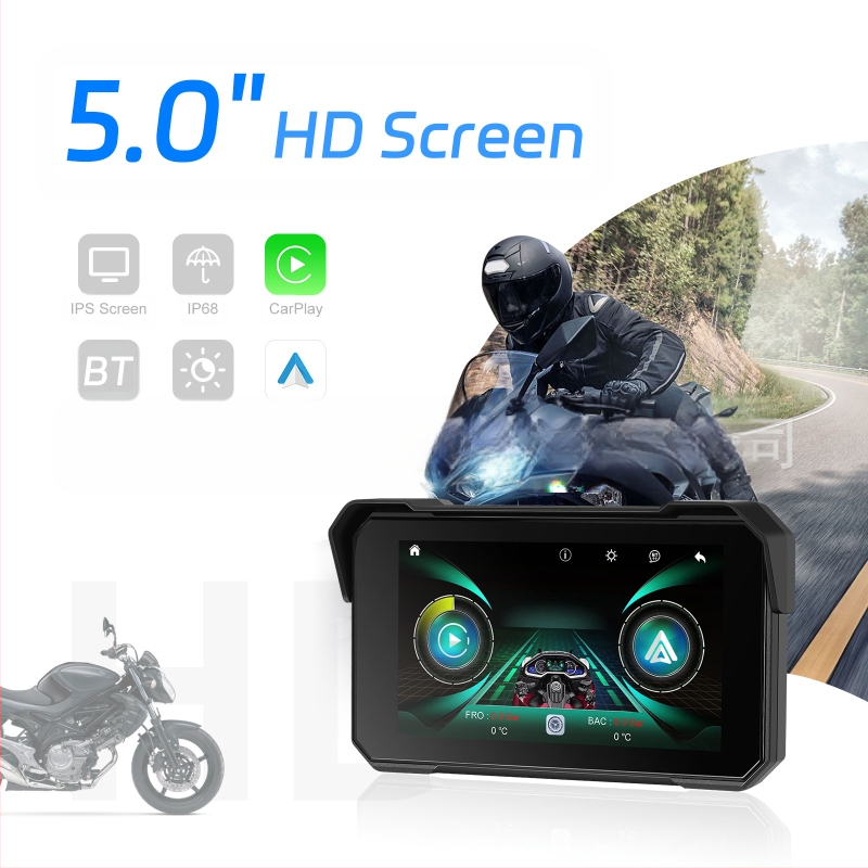 Motocikla navigācijas ekrāns ar bezvadu CarPlay/Android Auto – 12V, ūdensizturīgs, modelis A4058, universāls motocikliem