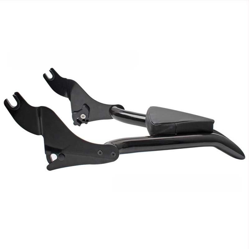 Harley motorkerékpárokhoz készült hátsó támasz, osztott gyorskioldó utas háttámla, hegyes ívű dizájnnal (Model 014588)