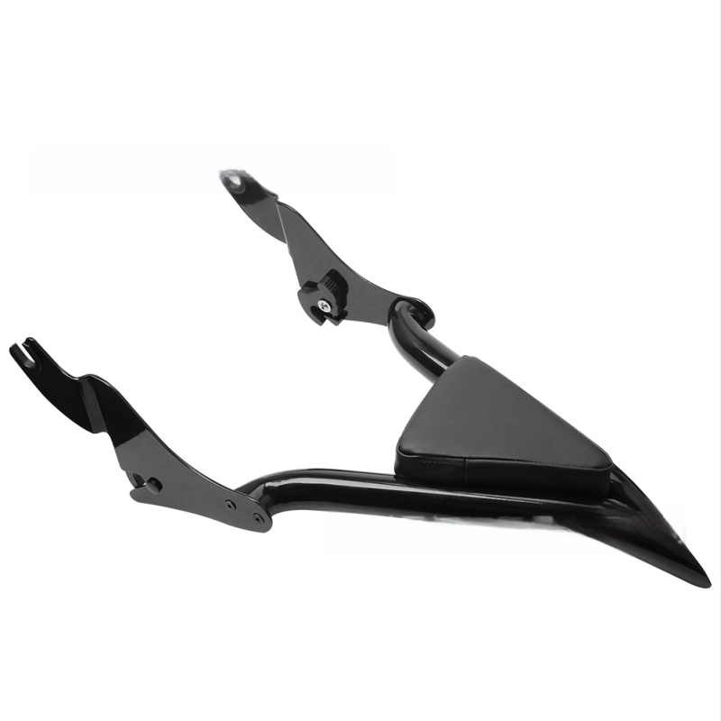 Harley motorkerékpárokhoz készült hátsó támasz, osztott gyorskioldó utas háttámla, hegyes ívű dizájnnal (Model 014588)