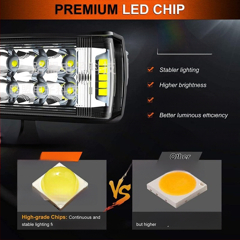 LED auto darba gaisma ar dubultrindu, trīspusīgu dizainu – 60W, 12-24V, 6000LM, 6000-6500K, alumīnija sakausējums