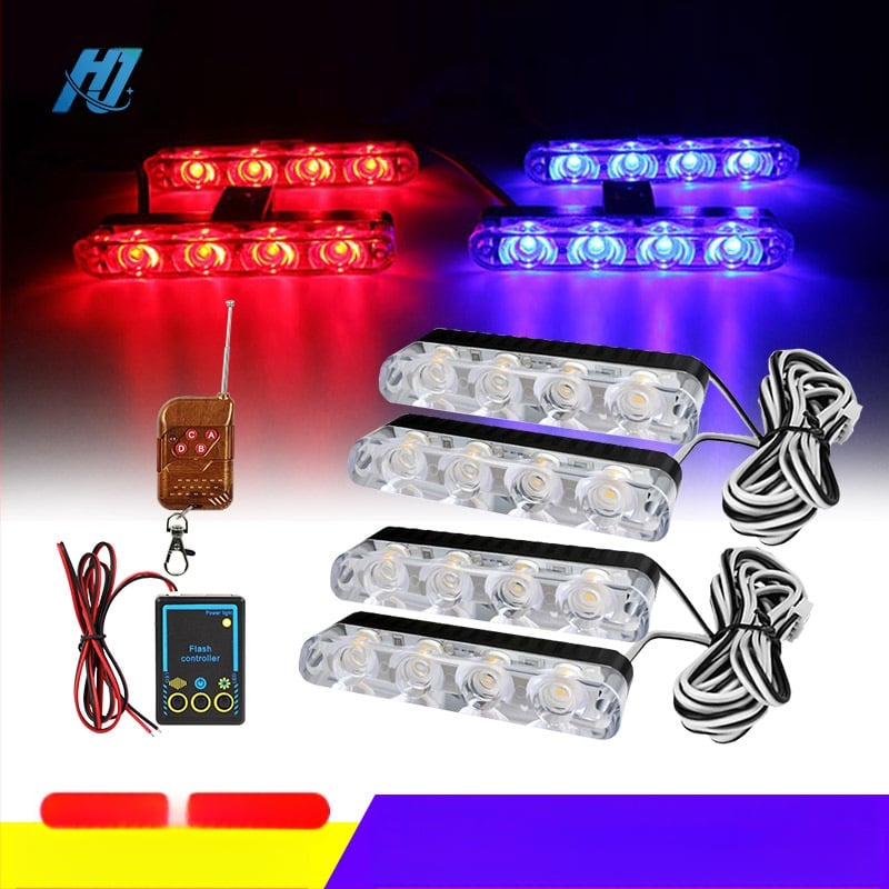 LED griļas gaismas automašīnām un kravas auto ar attālināto vadību, strobe gaisma, 12V, 9W, 1000 lm, modelis 608