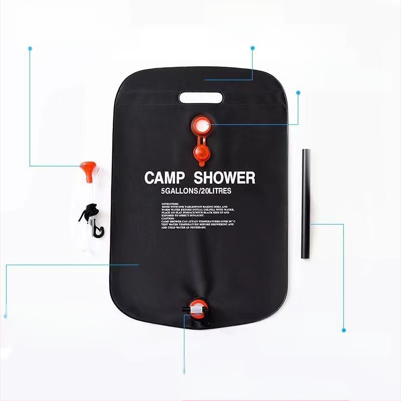 Išorėje sulankstoma vandens talpykla su saulės šildymu, PVC, 20 L talpa, nešiojamas dušas ir vandens saugojimas