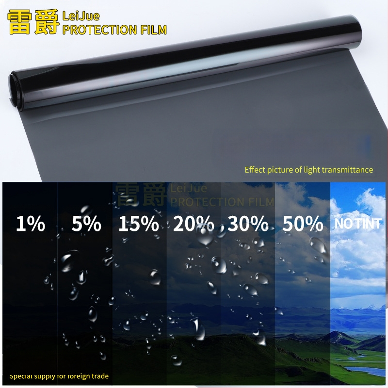 PET saules filma automašīnas logiem, biezums 1 mil, caurlaidība 1-50%