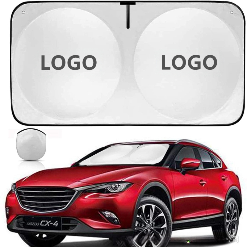 Automobilio saulės skydelis su sidabro danga iš audinio, pritaikomas raštas ir logotipo spauda, tvirtinimas siurbimo puodeliu