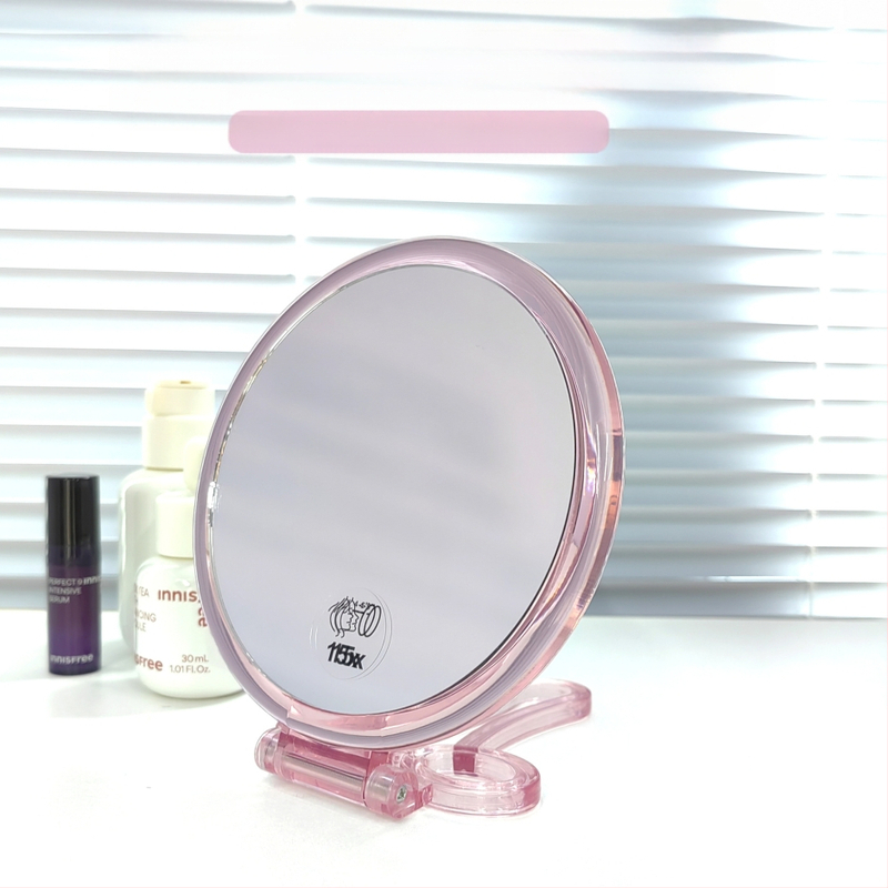 Asztali kétoldalas sminktükör, összecsukható, HD nagyítás, ABS keret, hordozható