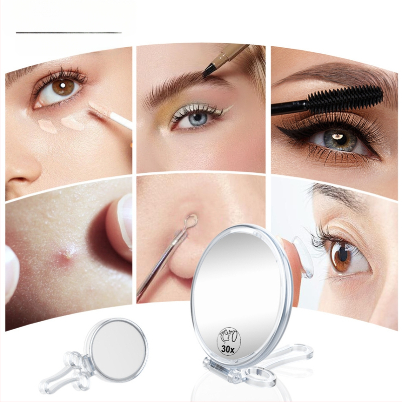 Asztali kétoldalas sminktükör, összecsukható, HD nagyítás, ABS keret, hordozható