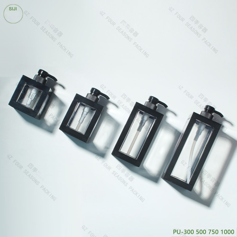 PET bočica za šampon, četvrtastog oblika, pumpa, injekcijsko oblikovanje, sitotisk završna obrada.