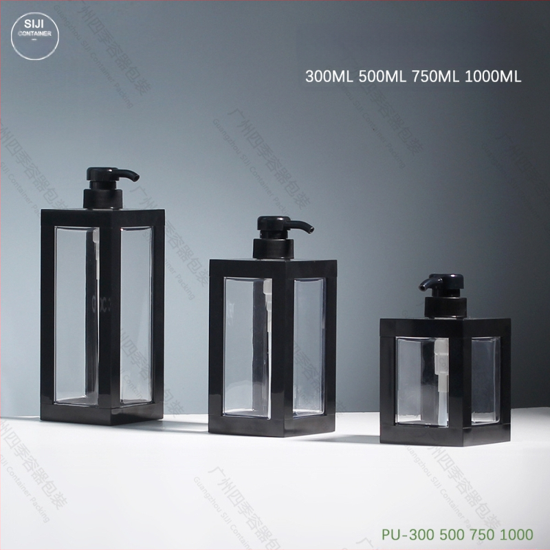 PET bočica za šampon, četvrtastog oblika, pumpa, injekcijsko oblikovanje, sitotisk završna obrada.