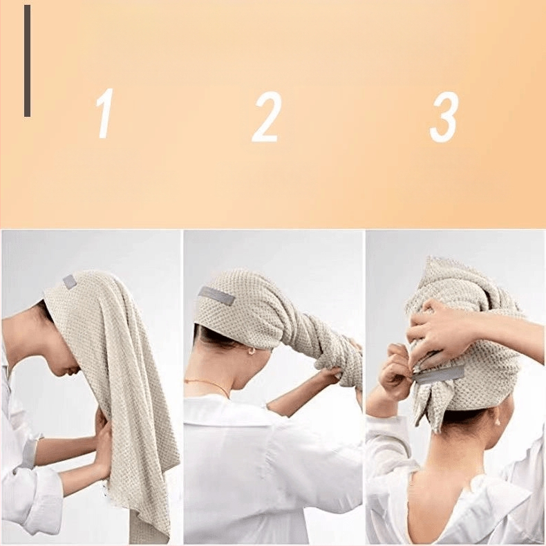 Plaukų džiovinimo kepurė – ilga, greitas džiovinimas, sugeria, koralo veliūras (Medžiaga: koralo veliūras; Siūlai: 60s; Gamybos procesas: kirptas veliūras; Svoris: 170–199 g)