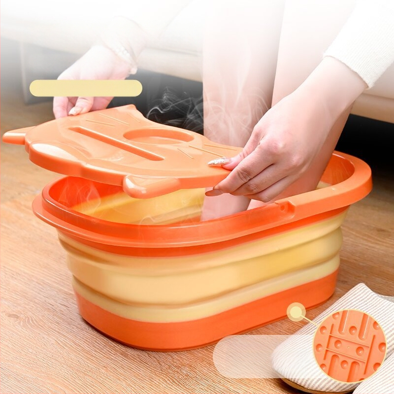 Összecsukható lábfürdő tartóedény otthoni használatra, hordozható vastagított műanyag dizájn, nők és várandós anyák számára, vízellátás nélkül, modern minimalist stílus, anyag: TPR+PP