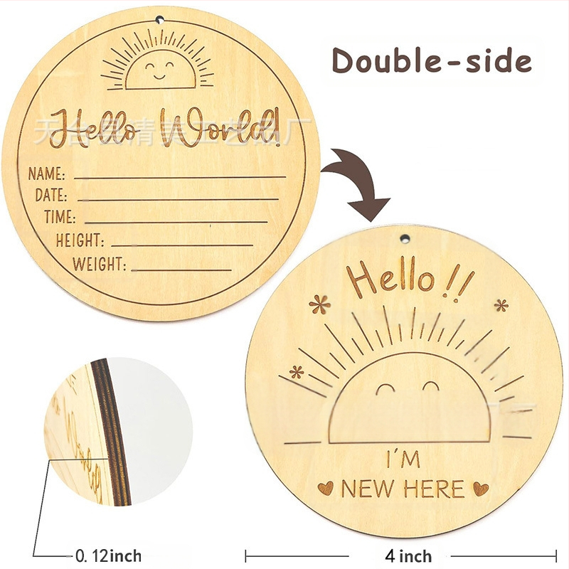 Διπλής όψεως γλυπτή ξύλινη Κάρτα Ορόσημο για μωρά – ανακοίνωση γέννησης