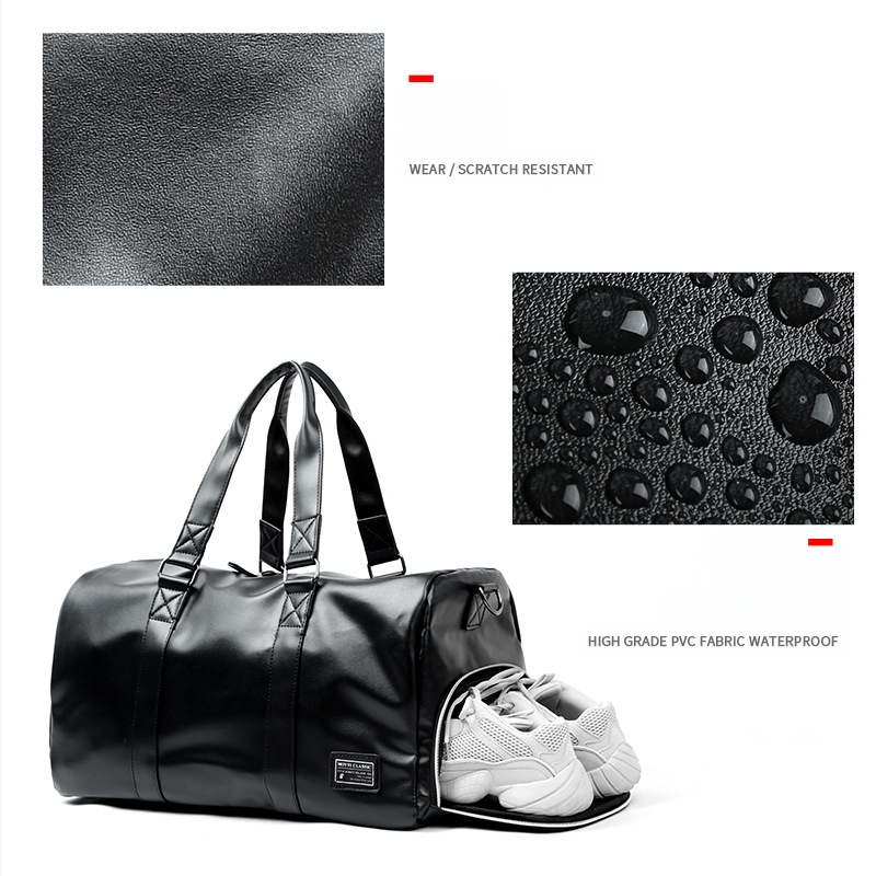 Мъжка пътуваща чанта PVC, цилиндрична спортна чанта за пътуване, водоустойчива, капацитет 20–35 л, отваряне с цип, полиестер облицовка