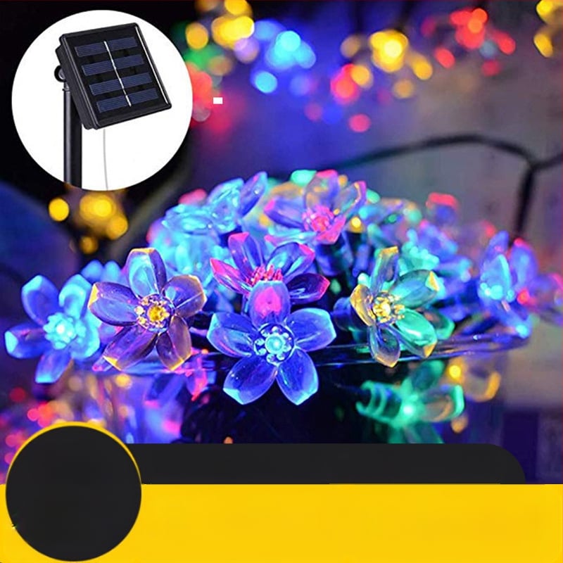 Lauko LED girlių su vyšnios žiedo dizainu – 50 LED, saulės energija, 8 režimai, atsparus oro sąlygoms