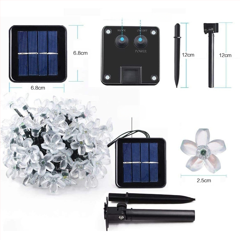 Lauko LED girlių su vyšnios žiedo dizainu – 50 LED, saulės energija, 8 režimai, atsparus oro sąlygoms