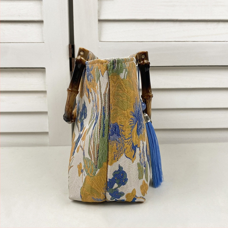 Чанта Tote от платно, литературен китайски стил, хоризонтална квадратна форма, цип за отваряне, вътрешен джоб с цип