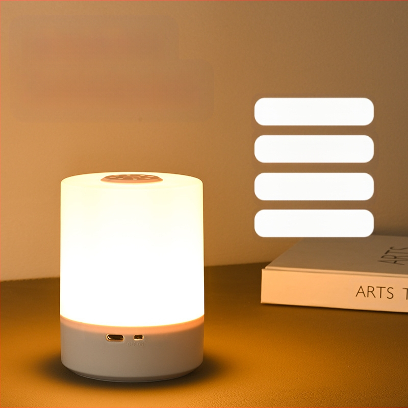 Нощна лампа за нощно шкафче с управление чрез допир, презареждаща се батерия, защита на очите, геометричен PP абажур
