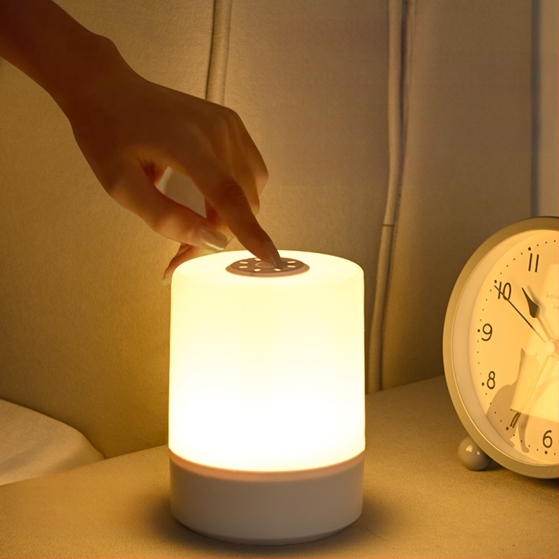 Нощна лампа за нощно шкафче с управление чрез допир, презареждаща се батерия, защита на очите, геометричен PP абажур