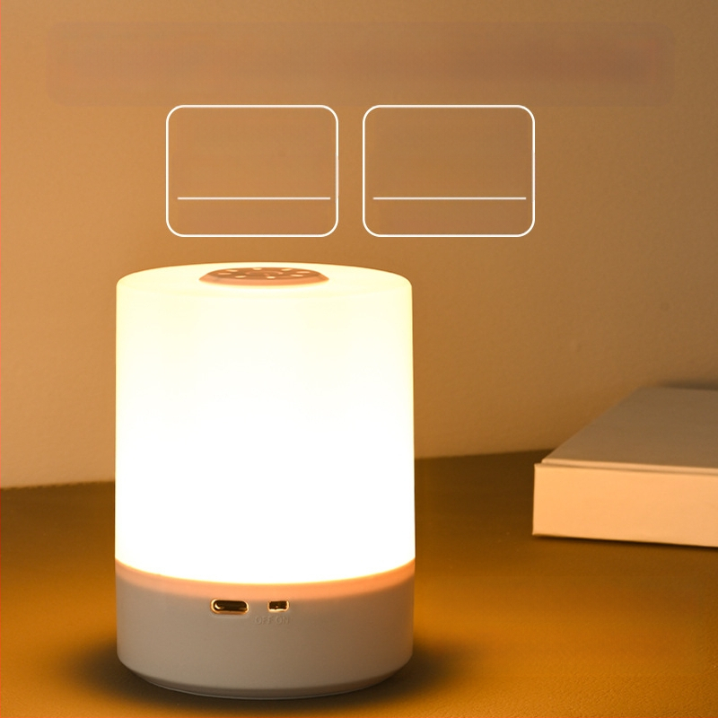 Нощна лампа за нощно шкафче с управление чрез допир, презареждаща се батерия, защита на очите, геометричен PP абажур