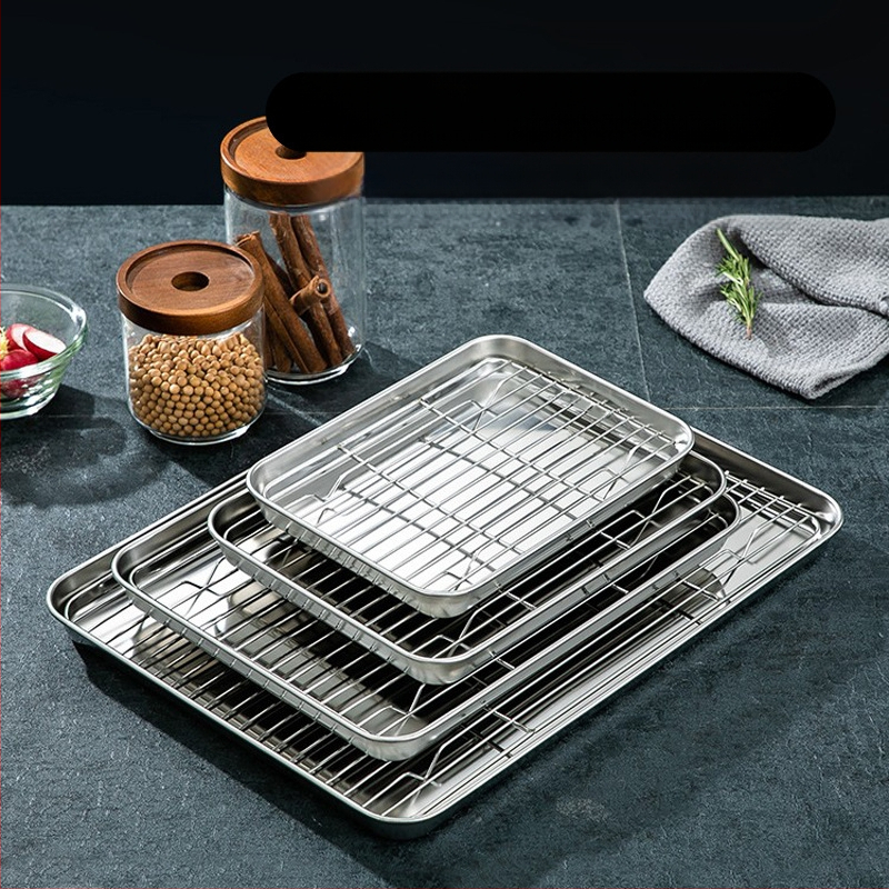 Nerūdijančio plieno griliavimo plokštelė kepimui – kvadratinė, plokščias dugnas ir alyvos nubėgimo grotelės