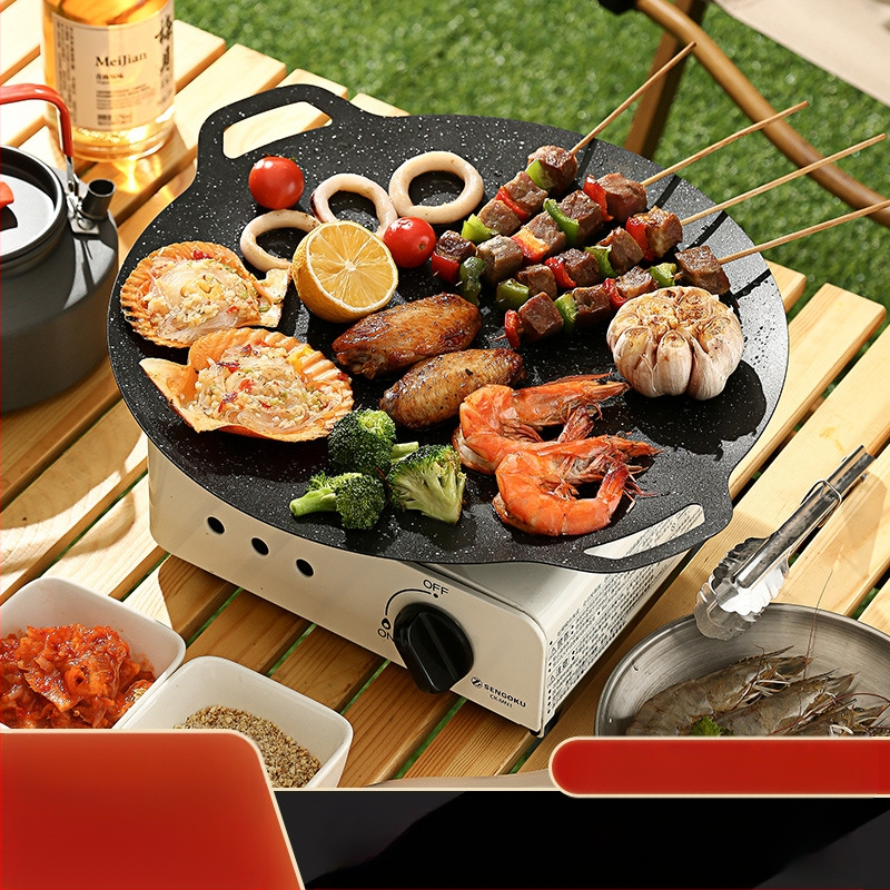 Apvali plieninė grill keptuvė, Korėjiečių stiliaus, nelipni, indukcijai suderinama