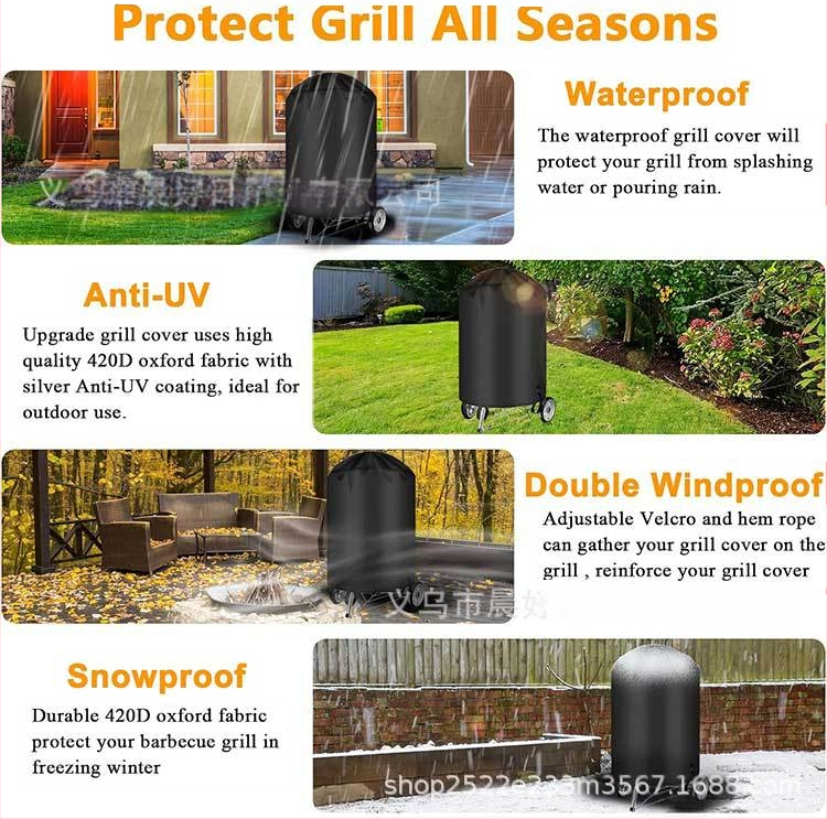 Barrel formā ārējā BBQ pārsega – ūdensnecaurlaidīga, UV izturīga, putekļu noturīga; apaļa poliestera aizsargslānis (210D/420D/600D)