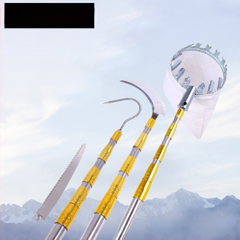 Teleskopinė nerūdijančio plieno vaisių rinkimo lazda su kietuoju graikinio riešuto galu