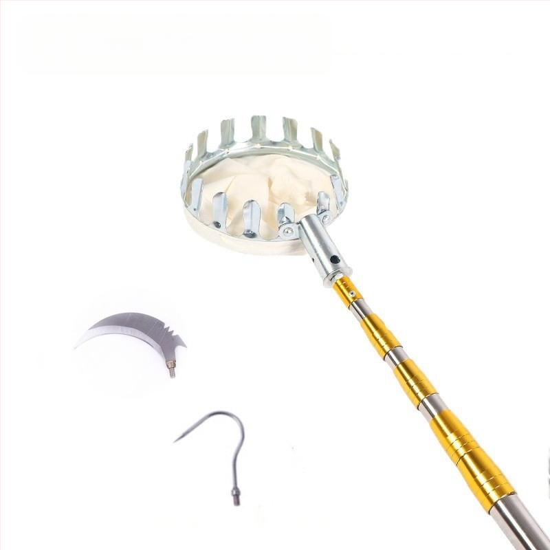 Teleskopinė nerūdijančio plieno vaisių rinkimo lazda su kietuoju graikinio riešuto galu